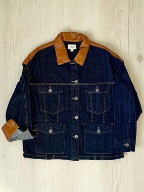 Kuwalla Denim Jacket -Dark Wash with Brown  Trim